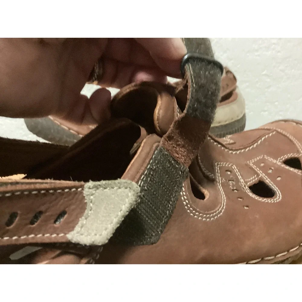 JS Josef Seibel Leather Sandals Men 45 11.5-12 Brown Fisherman Hook Loop Comfort